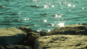 1920x1080 25 Fps Very Nice Sea Rocks and Sparks On Water Reflection Video.