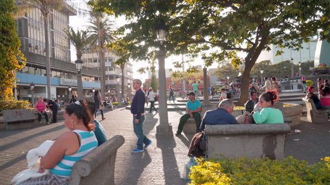San Jose, San Jose / Costa Rica - 03 20 2017: People relaxing and walking in a park in downtown San Jose