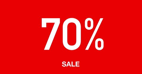 Motion graphic 70% Sale promote loop. Big simple red and white text on screen now.