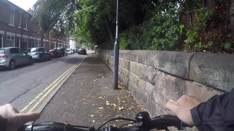 Derby, United Kingdom (UK) - 08 22 2018: GoPro POV shot of cycle crash.