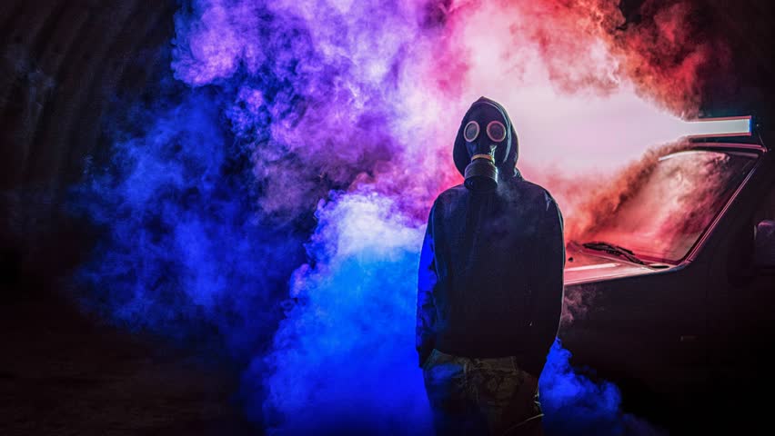 Cinemagraph of man in riot smoke