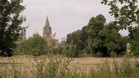 Pan across Merton Field from Christ Church Cathedral to Merton College in Oxford