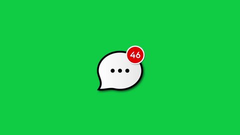 Message App Icon Animation with Notifications and Message Count Isolated on Green Screen Chroma Key Background. Application, Messaging, New Tech, Graphic Element Concept. 
White Speech Bubble