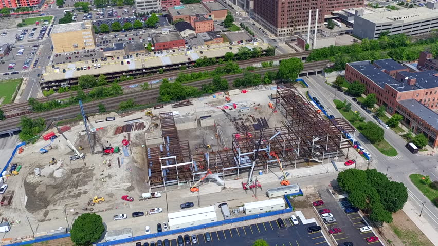 Detroit Michigan, midtown new construction tilt up to Fisher Building