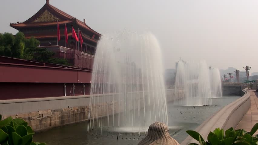 Fountain in front of Tiananmen Gate in Beijing, China