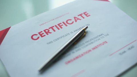 Certificate document rejected, hand stamping seal on official paper, assessment