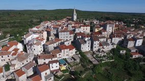 Aerial footage drone view of beautiful small town of Croatia, Istria small town, Europe // no video editing