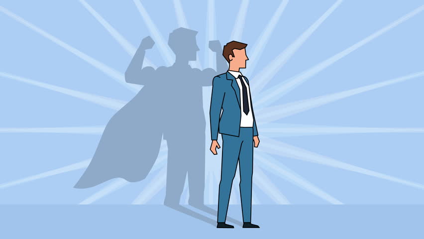 Flat cartoon businessman character superhero with cloak shadow concept animation Royalty-Free Stock Footage #1018614496