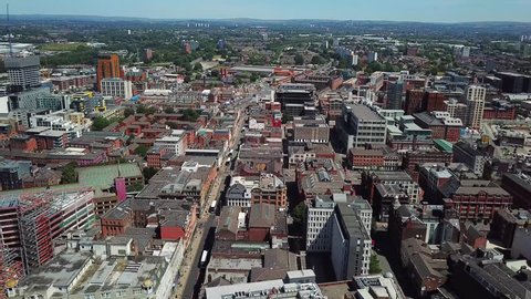 United Kingdom, Manchester - June 24, 2018: Aerial view of Manchester, United Kingdom, Skyline Manchester,