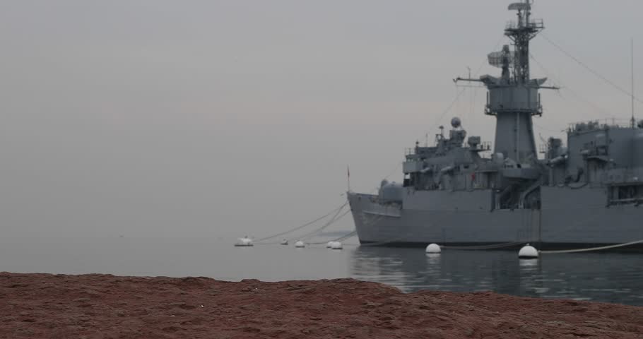 Amazing dolly shot of a battle ship