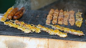 Shashliks frying on grille