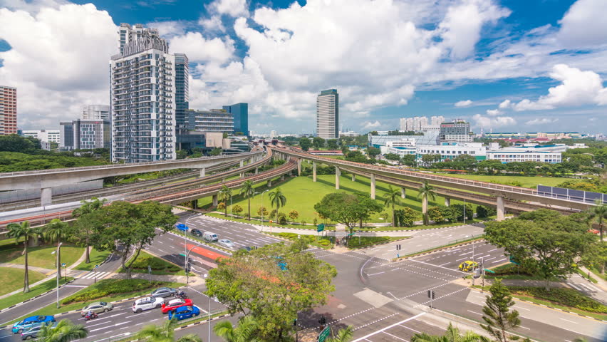 Jurong East Interchange metro station aerial timelapse, one of the major integrated public transportation hub in Singapore. Passenger can change between Bus and Rail Royalty-Free Stock Footage #1018640203