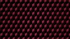 Abstract animated dark geometric cubes pattern background. Wavy surface slow motion. Half clip is colored, half clip is desaturated. Seamless loop.