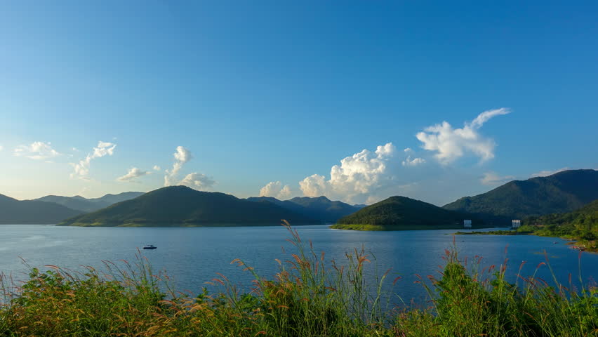 Time lapse of clouds over the lake 