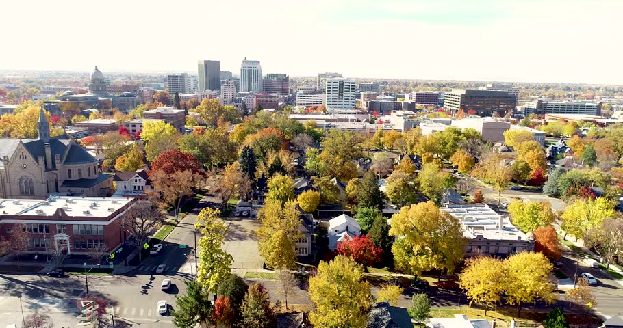 Aerial view of the city of Boise Idaho in the fall