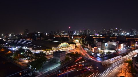 traffic at Hualampong railway station in Bangkok night