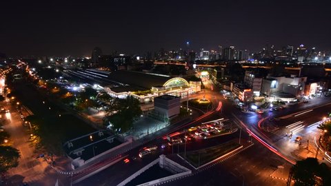 traffic at Hualampong railway station in Bangkok night