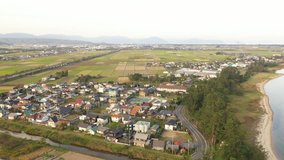 Aerial view of Takashima City, Shiga Prefecture, Japan during the day.