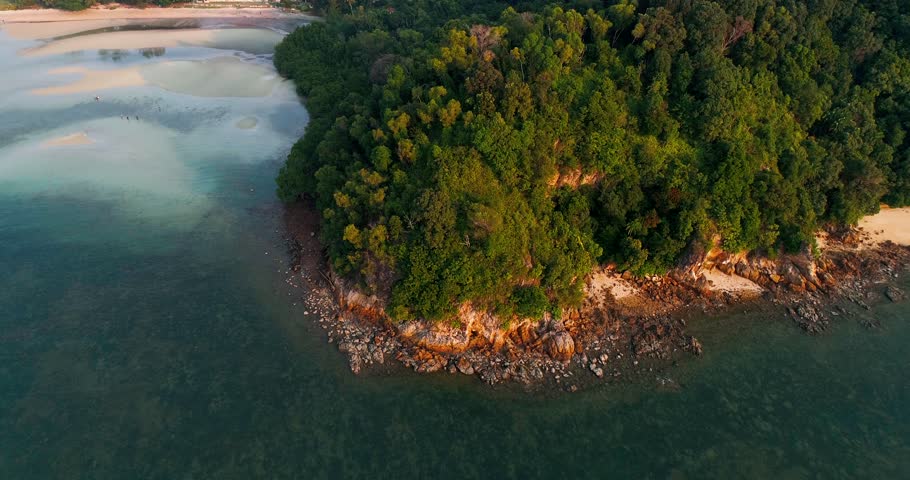 Port Dickson, Malaysia - Aerial view of sea and hills during sunset