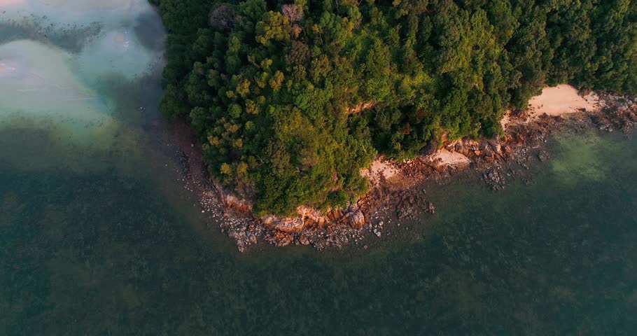 Port Dickson, Malaysia - Aerial view of sea and hills during sunset