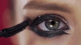 Close up of the eye lashes makeup, woman with evening makeup paints lashes, eye makeup, beauty fashion makeup artist, beautiful eyes - Powered by Shutterstock - Get 15% off with code: PIKWIZARD15