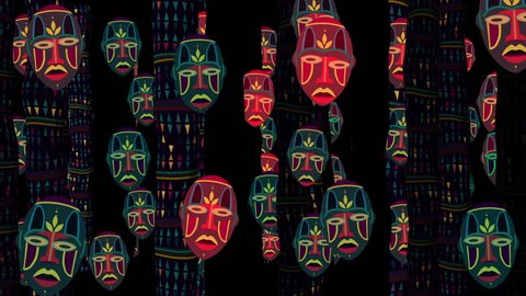 Tribal Masks Forest Shaman loop animation for films about traditional African culture and symbols, LED screens installations, projection and video mapping, light show, performance, fashion.