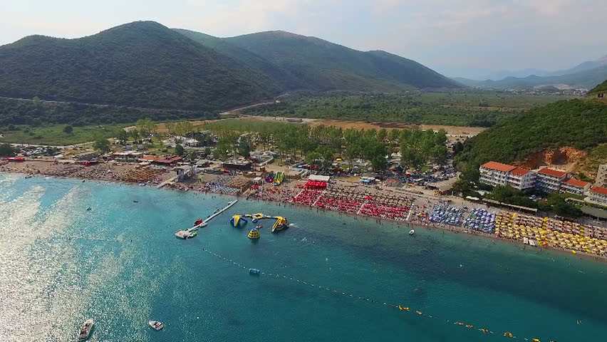 Aerial view of the Jaz Beach in Budva, Montenegro