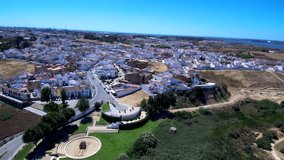 Aerial view in Palos de la Frontera, Huelva, Spain. 4k Drone Video. Colon The Discovery of America