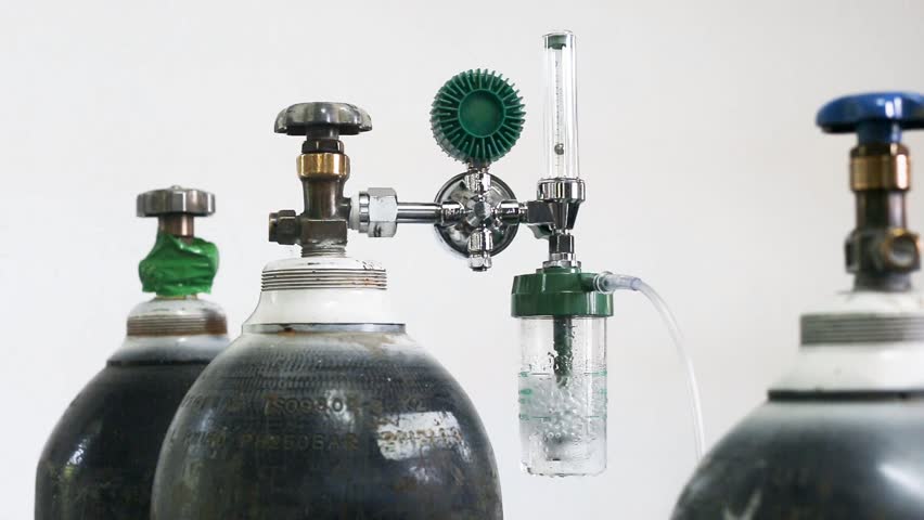 Oxygen cylinder and regulator gauge, Hospital equipment