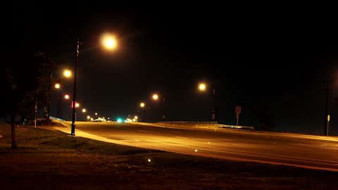 City street time lapse at night in Bakersfield, California