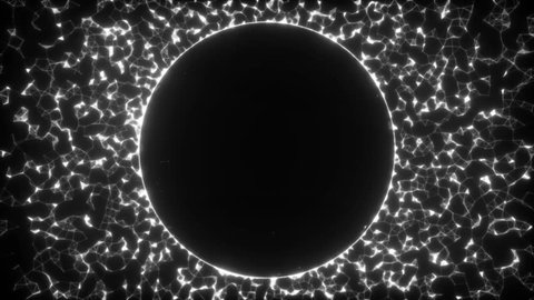 Black sun, star, hole.3D Futuristic abstract background. Motion graphic for abstract data center, server, internet, speed. Seamless loop .