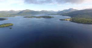 Aerial view from a drone of Loch Lomond & The Trossachs National Park - Summer 2018 - 4K footage - Flat grading