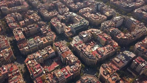 Typical square quarters of Barcelona. Aerial view