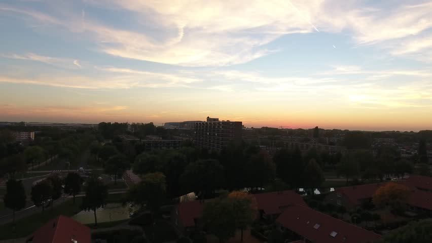 sunset, aerial city view , zwinjdrecht, netherlands