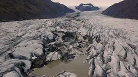 Low pass drone video of a glacier in Iceland