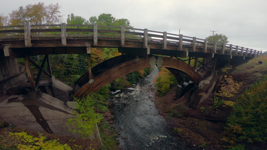Eagle River Timber Bridge in Upper Michigan USA in Autumn along Lake Superior Circle Tour 