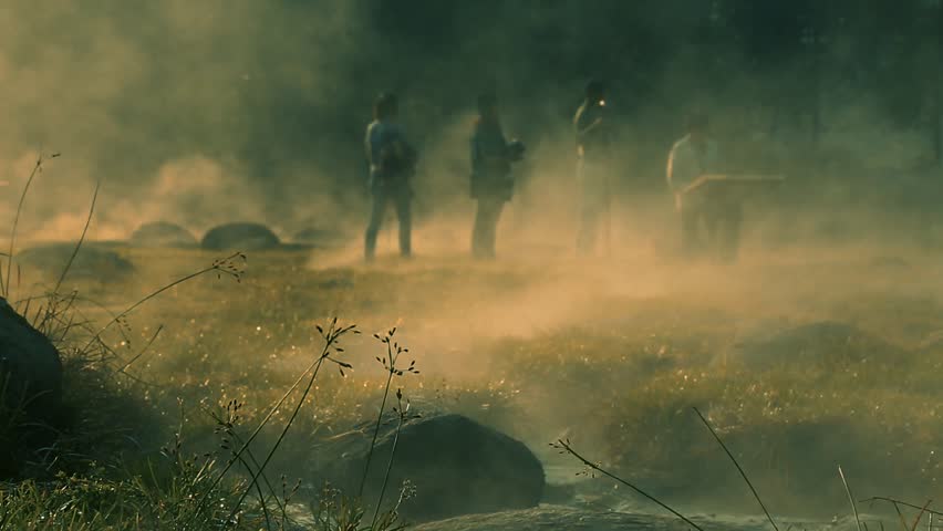 Hot spring,steam,fog and Tourists are watching the beauty of the hot spring in the morning