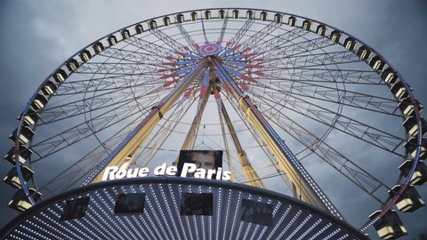 Paris, France - 12 09 2017: PARIS, FRANCE - DECEMBER 9, 2017: Paris, Grande Roue de Paris with Johnny Hallyday memorial