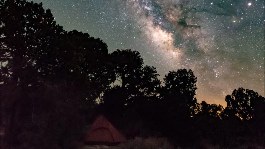 The Milky Way moves across the night sky at a camp sight in Grand Canyon National Park.