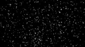 Accumulation of flickering snowflakes as Happy new year and dissolution on a black background. Optimal for using in screen mode. 4K, 3840x2160. Seemless looped video.