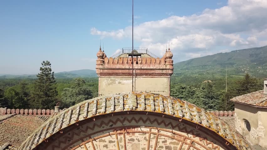 Details of the roof of an abandoned Moorish castle on the Italian countryside
