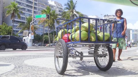 Rio de Janeiro, RJ / Brazil - 01 29 2018: Coconut car, selling coconuts