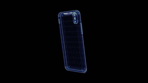 Hologram of a rotating smartphone. 3D animation of modern mobile phone device with seamless loop
