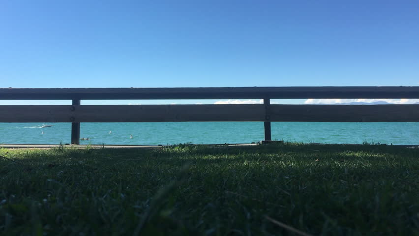 Beautiful viewing of Lake Tahoe from El Dorado beach as a boat passes through