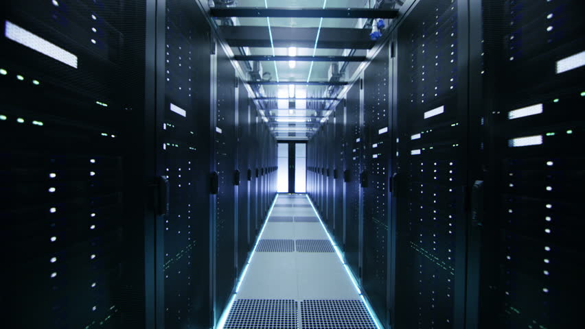 Moving Through Endless Data Center with Server Racks Full of Blinking LED Lights. Royalty-Free Stock Footage #1018733812