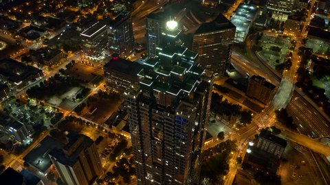 Atlanta Aerial Almost vertical panoramic detail view of skyscraper with traffic in view 9/18