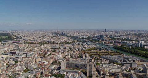 France Paris Aerial Flying above Boulogne-Billancourt and Republique-Point-du-Jour with stadium view 8/18