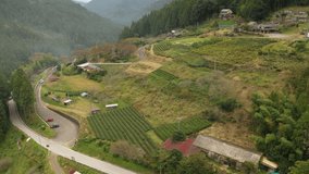 Aerial view of Japanese rural farm and village, Aichi Prefeture, Japan.