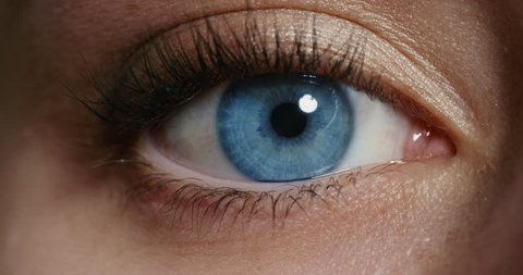 close up macro blue eye opening human iris natural beauty