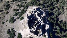 Aerial view in spanish Castle of Puebla de Almenara, Cuenca. Spain. 4k Drone Video